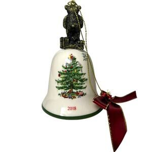 Spode Christmas Bell Ornament 2018 Bear Top Holiday Tree Decoration